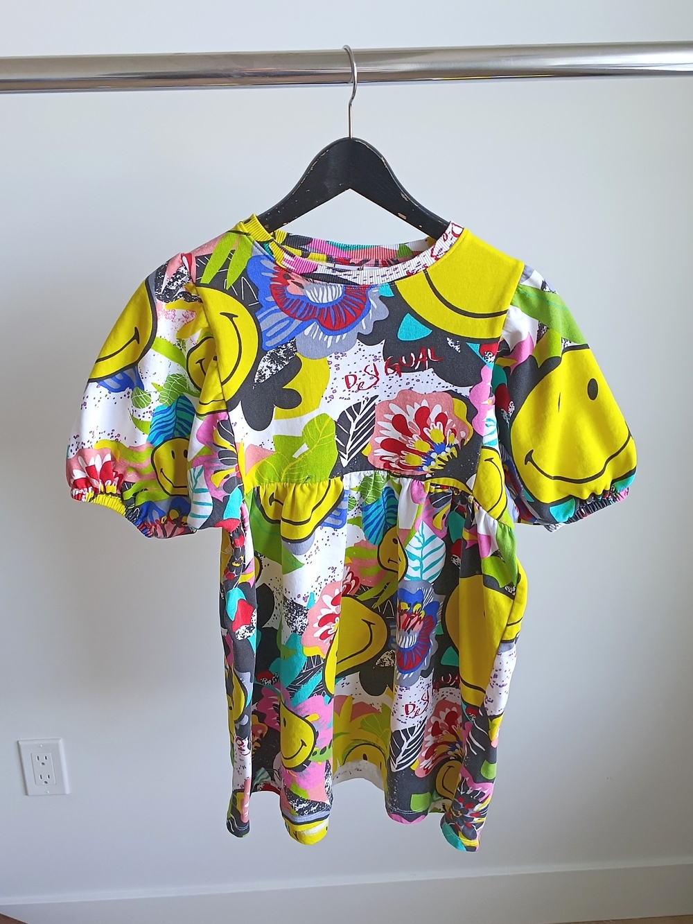 Desigual x Smiley Originals Girl's Dress Size 11/12 146/152 Puff Sleeve